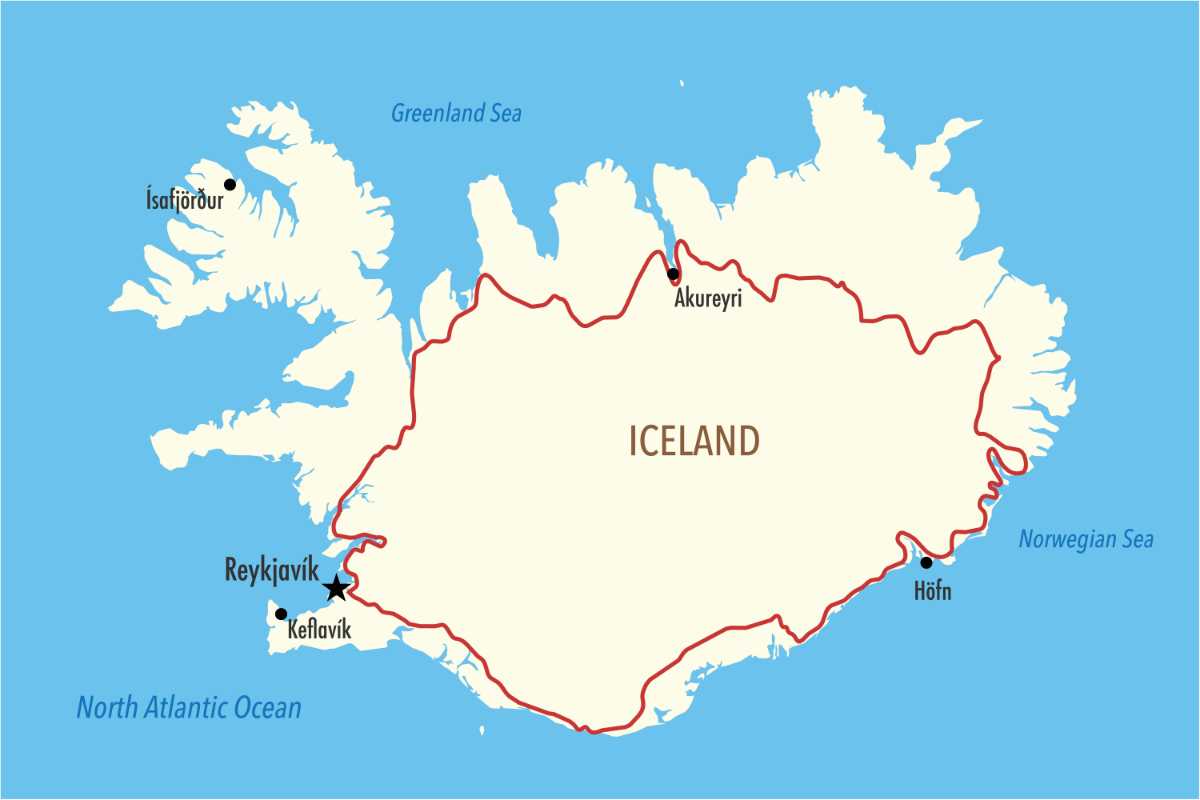 Mapa de la carretera de circunvalación de Islandia